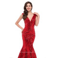 Grace Karin de moda de cuello en V profundo brillante rojo cequis vestido de noche CL6052-3 #